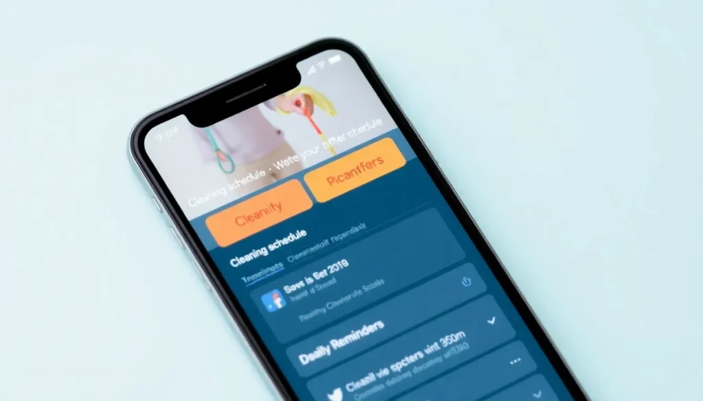 Cleaning schedule app on smartphone helping create home cleaning schedule