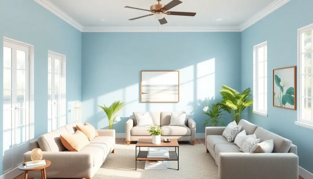 calming blue living room demonstrating color psychology in home decor