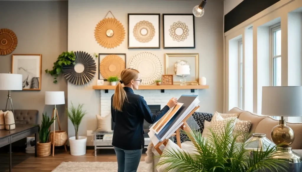 woman looking at home decor samples while choosing home decor style