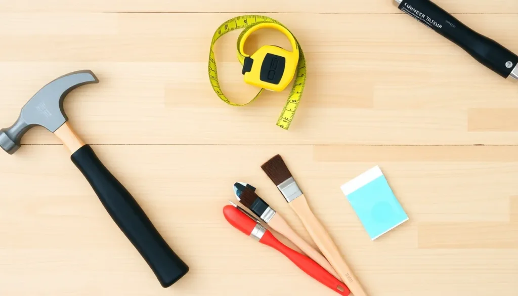 Essential diy tools for beginners neatly arranged on a wooden surface