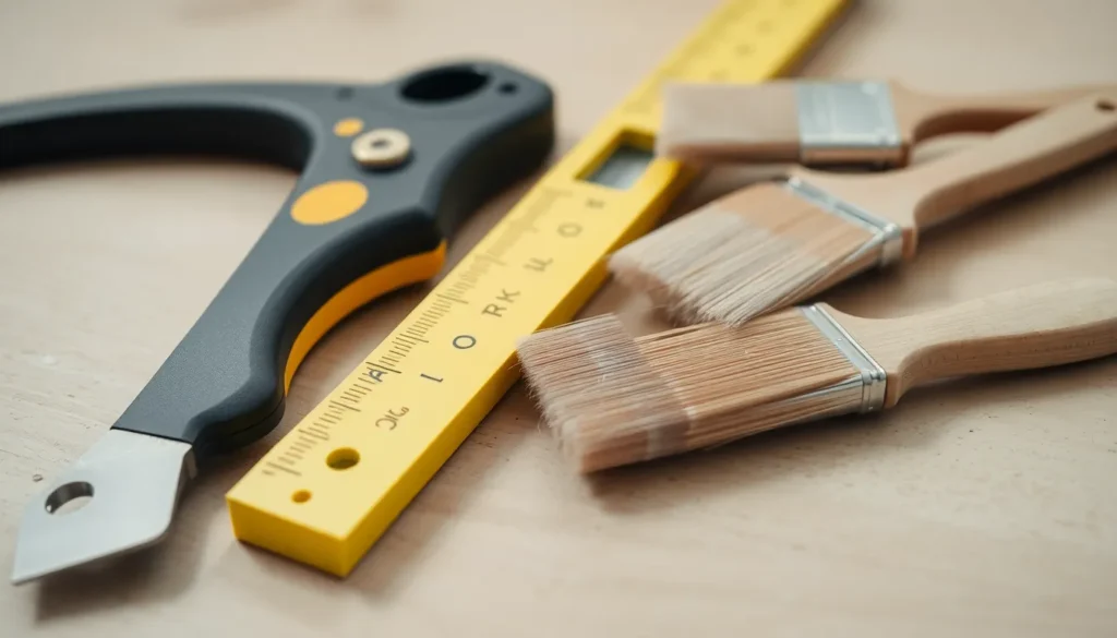 Beginner diy tools for beginners including utility knife, level, and painting supplies
