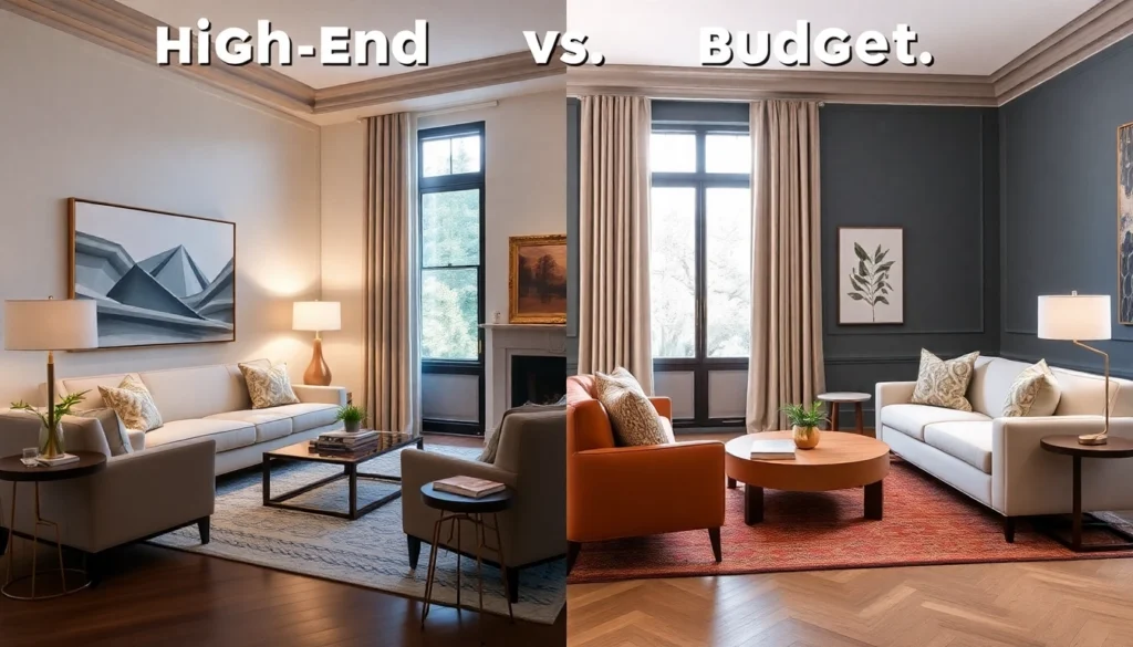 Comparison of high-end and budget home decor options showing smart style choices