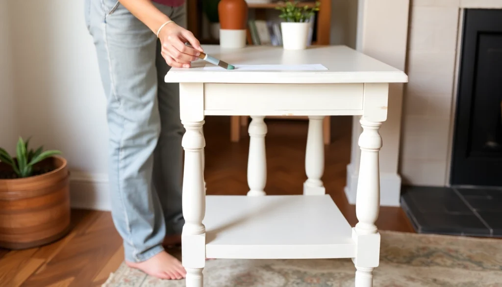 Budget home decorating tip showing DIY furniture painting for affordable style